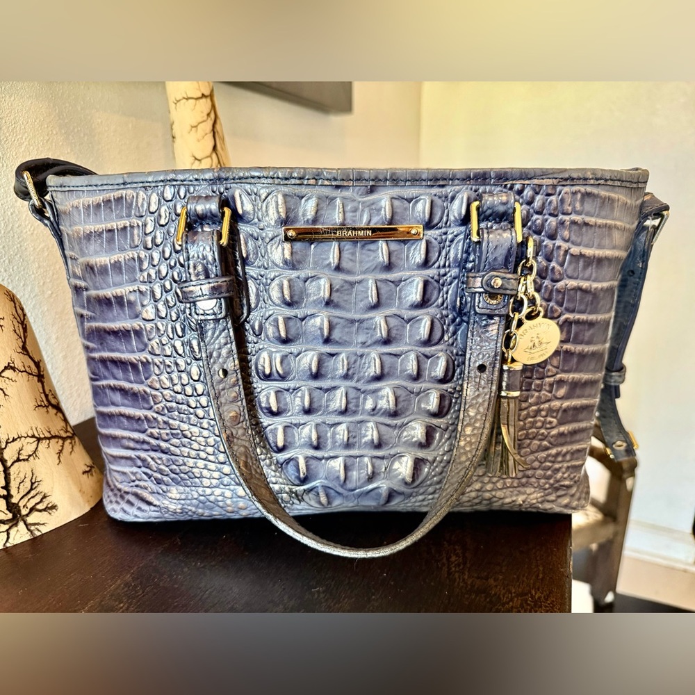 Brahmin Lavender Crocodile Embossed Tote